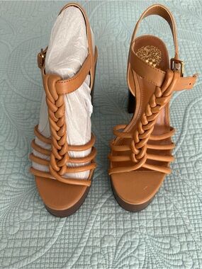 Vince Camuto Braided Strappy Tan Platform Heels